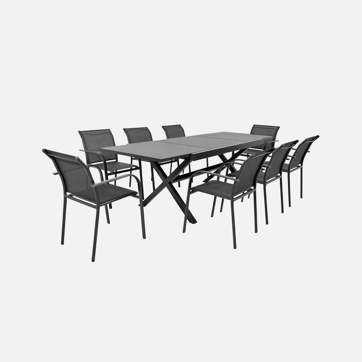 Ventura + Amara - Conjunto mesa de jardín extensible de aluminio con 8 sillas