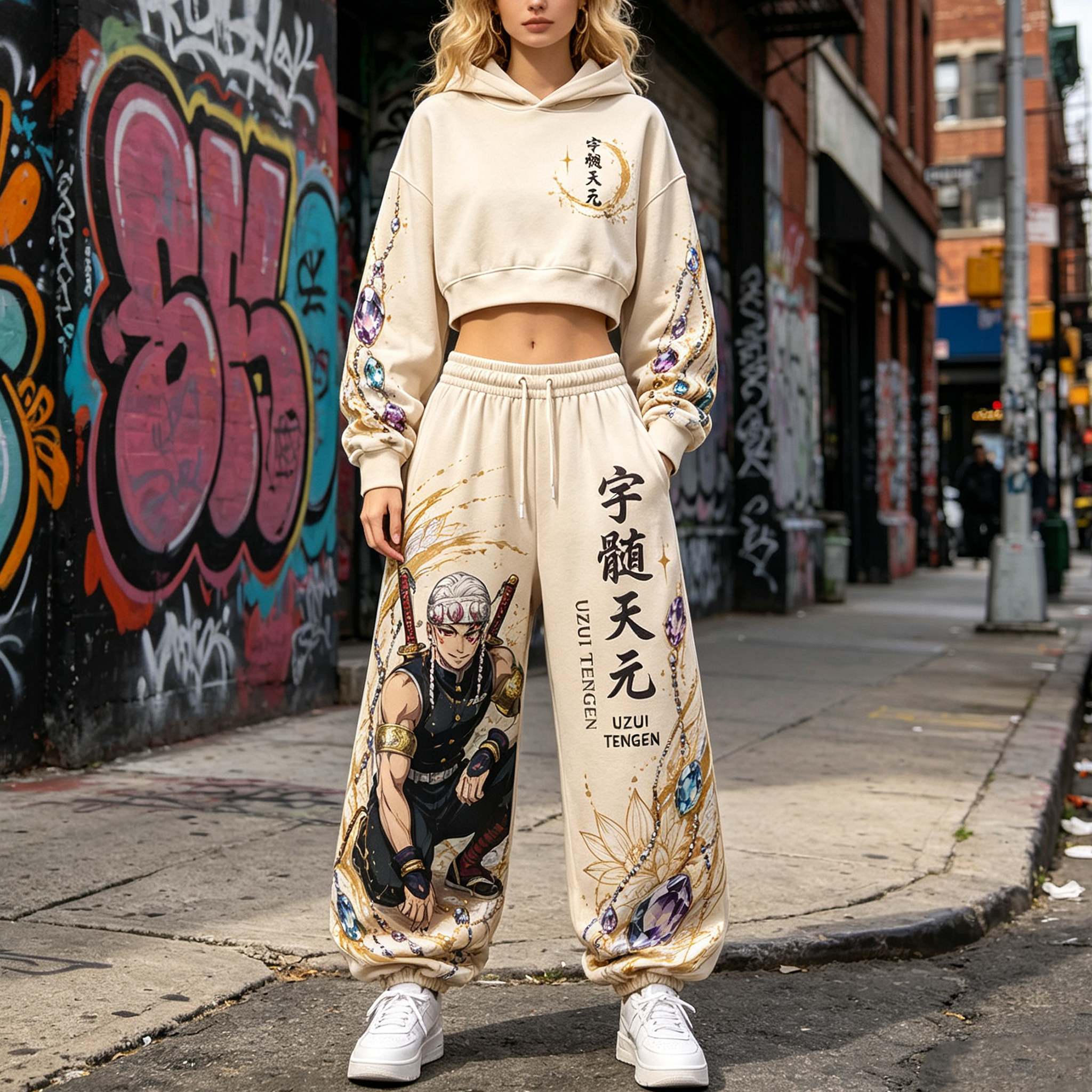 Demon Slayer Cropped Long Sleeve Hoodie & High Waist Jogger Pants Two Piece TeeThreads Sustain the Scene with Custom Apparel