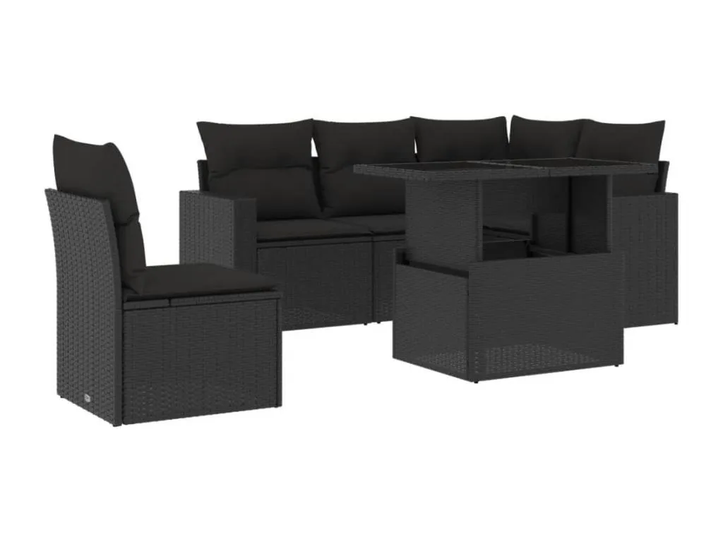 Set de sofás de jardín 6 piezas y cojines ratán sintético negro HEER86139