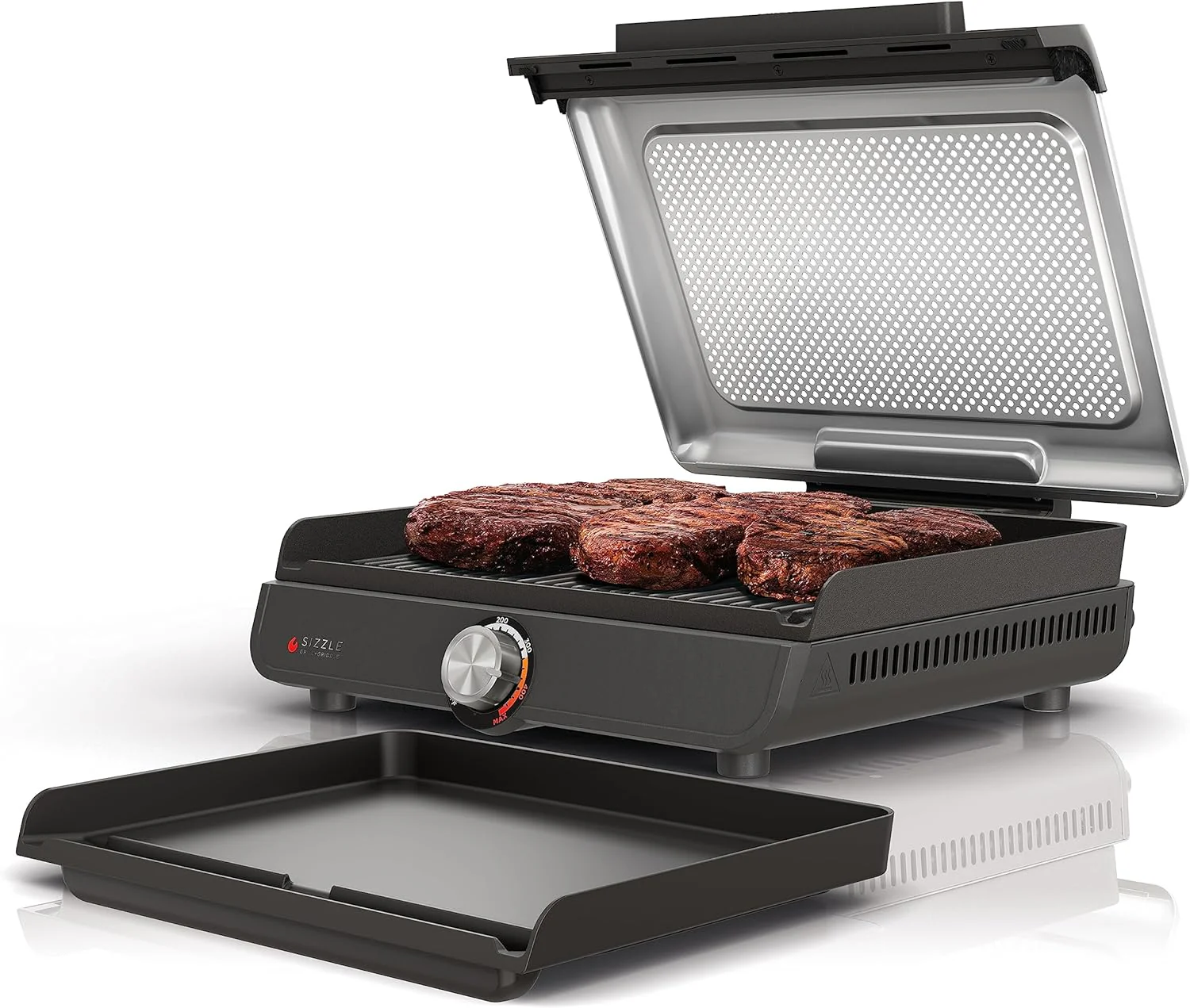 Ninja Griddle and Indoor Grill, 14’�? Electric Grill, For Steak, Burgers, Salmon, Veggies, and More, Pancake Griddle, Nonstick, Dishwasher Safe, 500F, Even Cooking, Silver, GR101