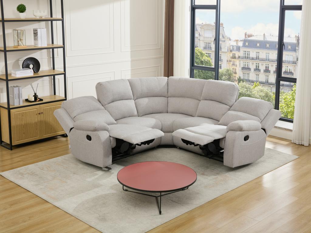 Sofá rinconera reclinable de tela jaspeado beige RIETI