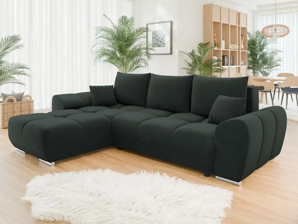 Sofá rinconero Lluesmahome 100 Negro Función de descanso Caja de ropa de cama 291x183x85cm QUGI71950