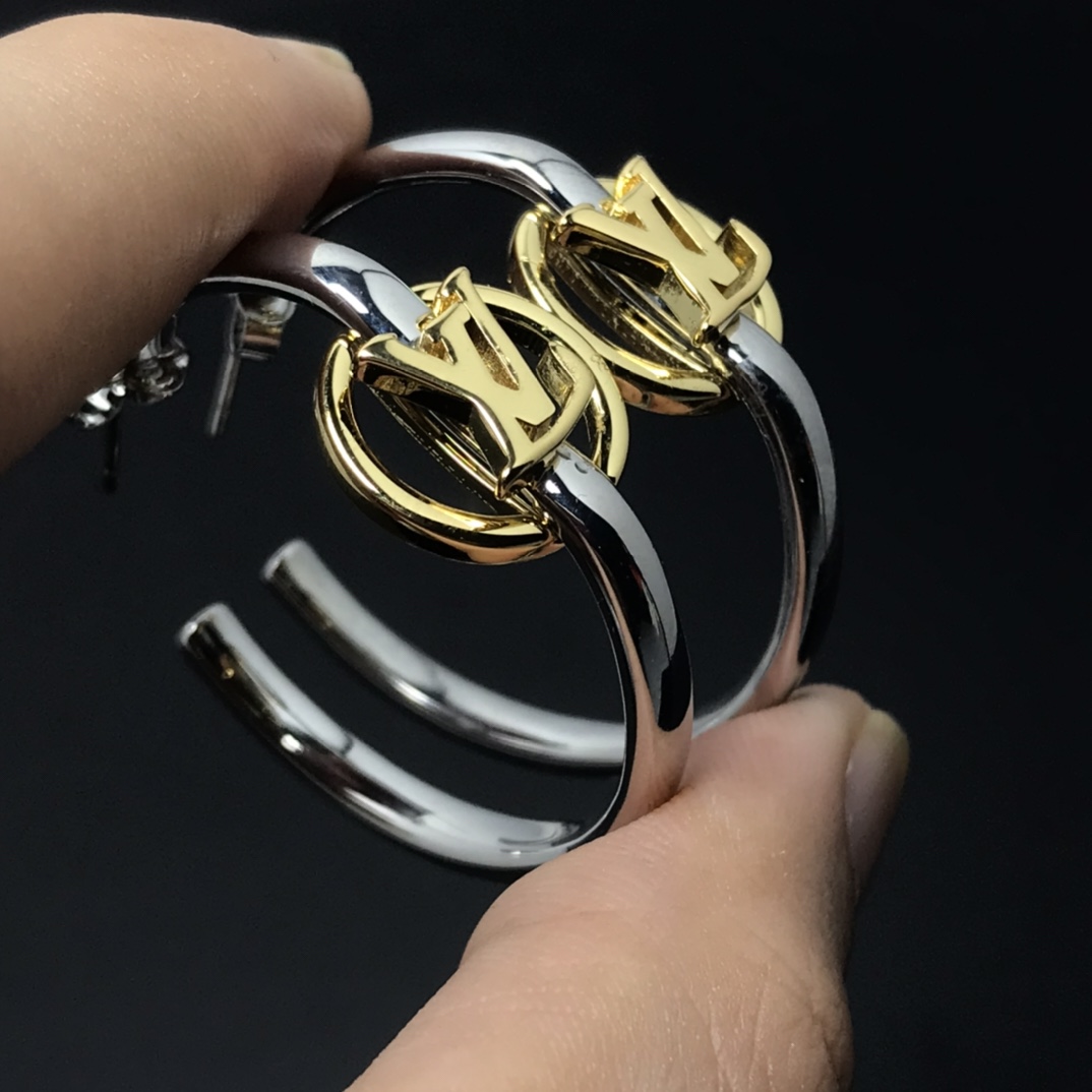 Louis Vuitton Large Half Mixed Metal Color Hoop Earrings - Original Replica Club