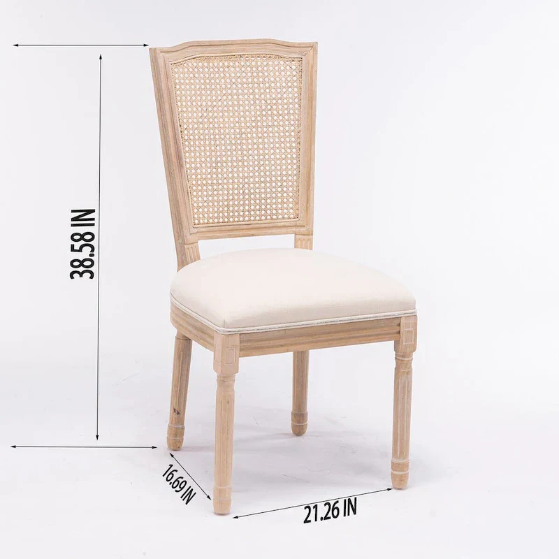 Set of 2 Antique Rattan-Back Dining Chairs with Solid Wood Frame