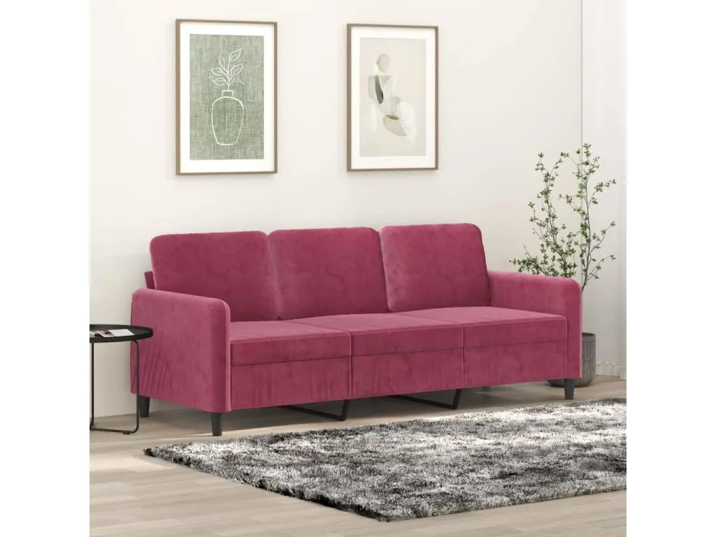 Sofá de 3 plazas de terciopelo rojo tinto 180 cm 98320yleh