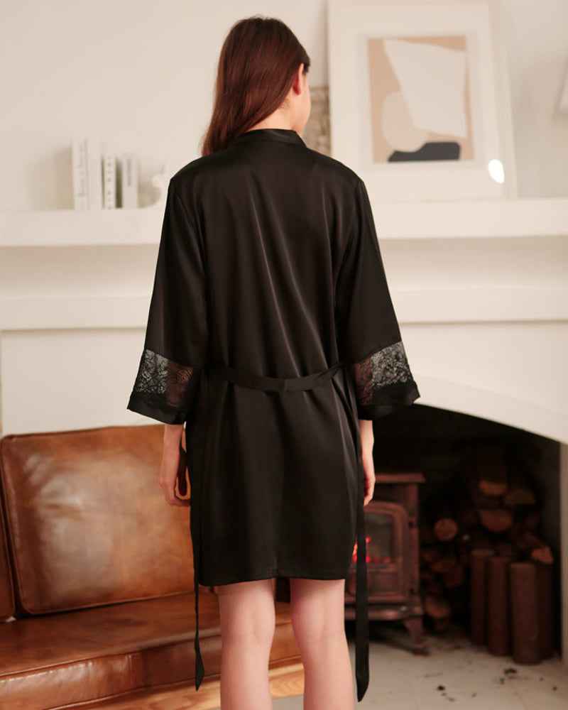 【L】Satin Kimono Robe Dress 2Pcs Sets