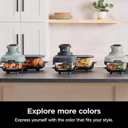 4 in 1 Portable Glass Air Fryer Cooking System, 4QT & 6 Cup Glass Containers with Storage Lids, Easy Meals, Microwave, Freezer & Dishwasher Safe, Air Fry, Bake & More, Cyberspace, FN101GY
