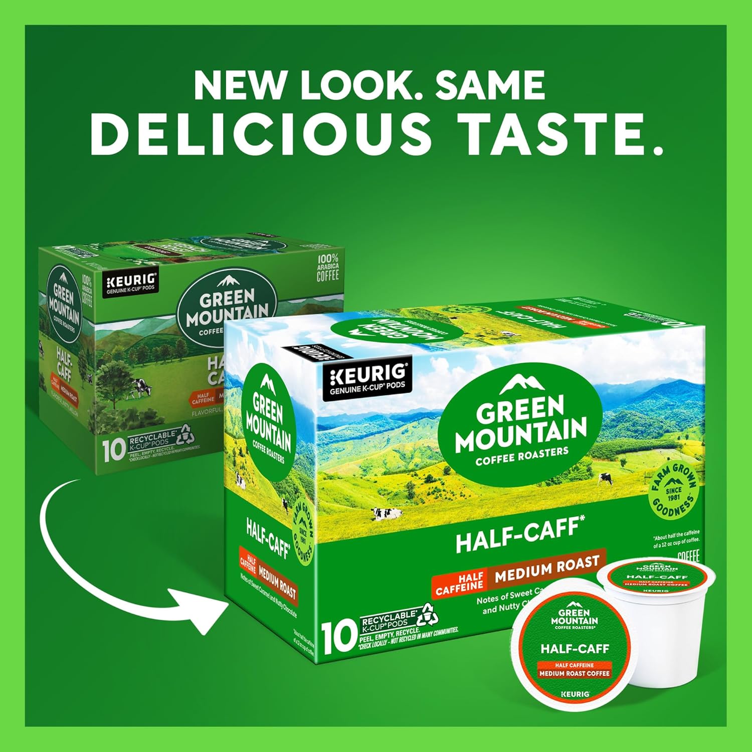 Green Mountain Coffee Roasters Half Caff. Keurig Single Serve K-Cup Pods. Medium Roast Coffee. 60 Count. (6 Packs of 10)