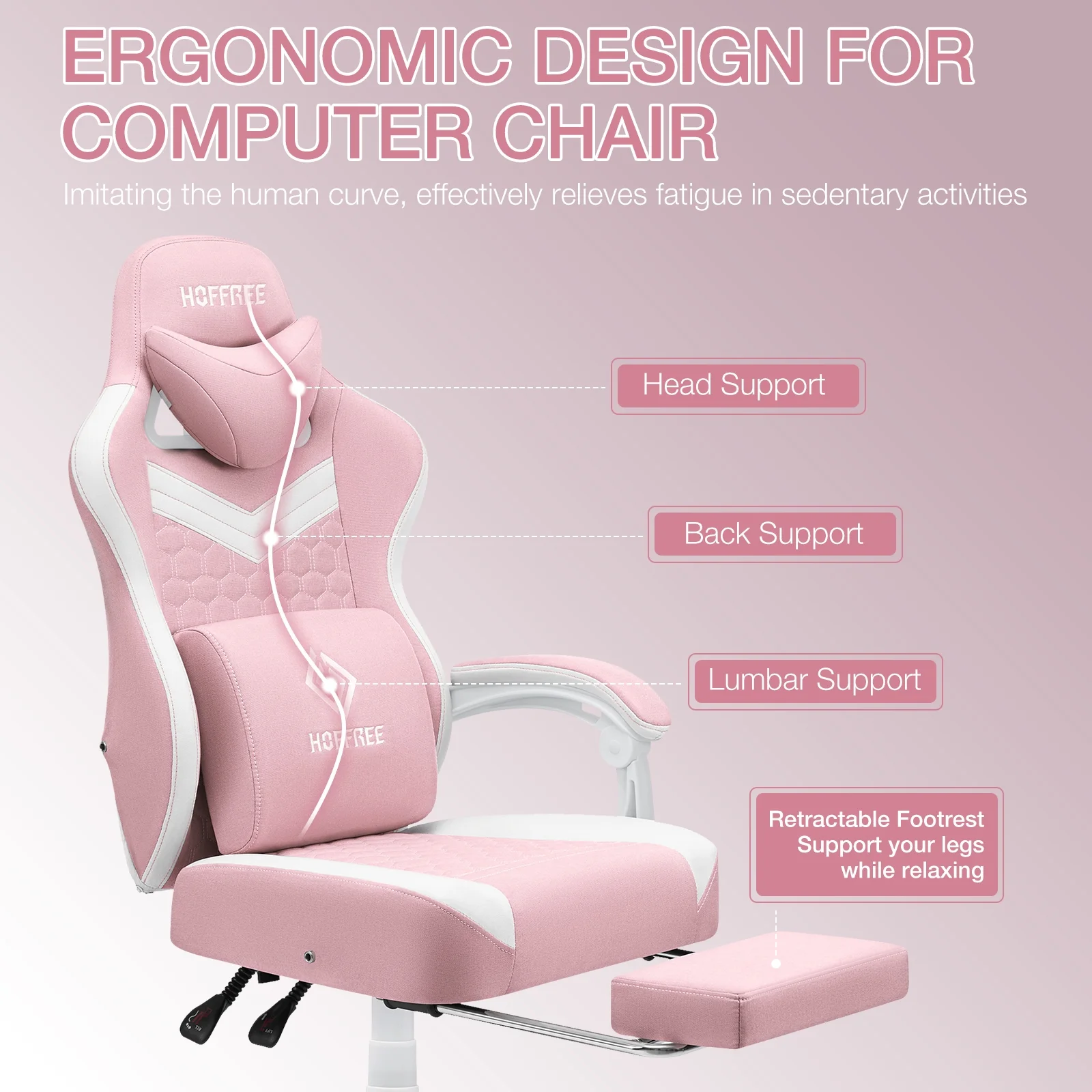 Hoffree Gaming Chair with Massage Fabric Office Chair with footrest for Adults, Ergonomic Gamer Chair with Headrest and Lumbar Support for Office Gaming, 440 LBS - Image 51