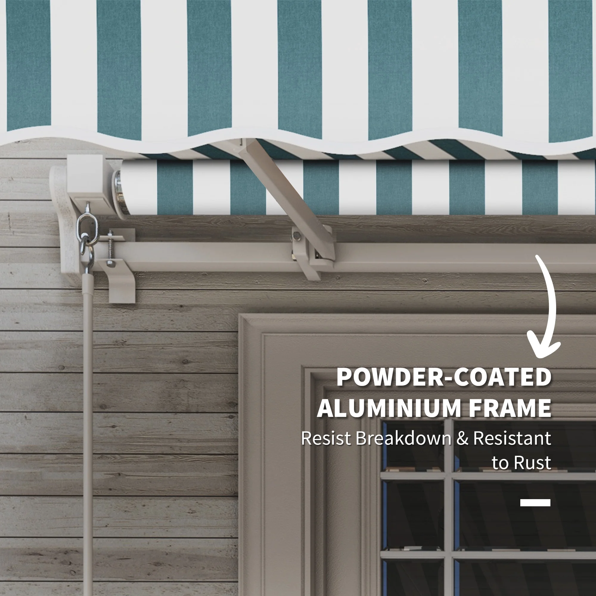 Outsunny 12' x 10' Manual Retractable Awning Outdoor Sunshade Shelter for Patio, Balcony, Yard, with Adjustable & Versatile Design, Beige and White - Image 61