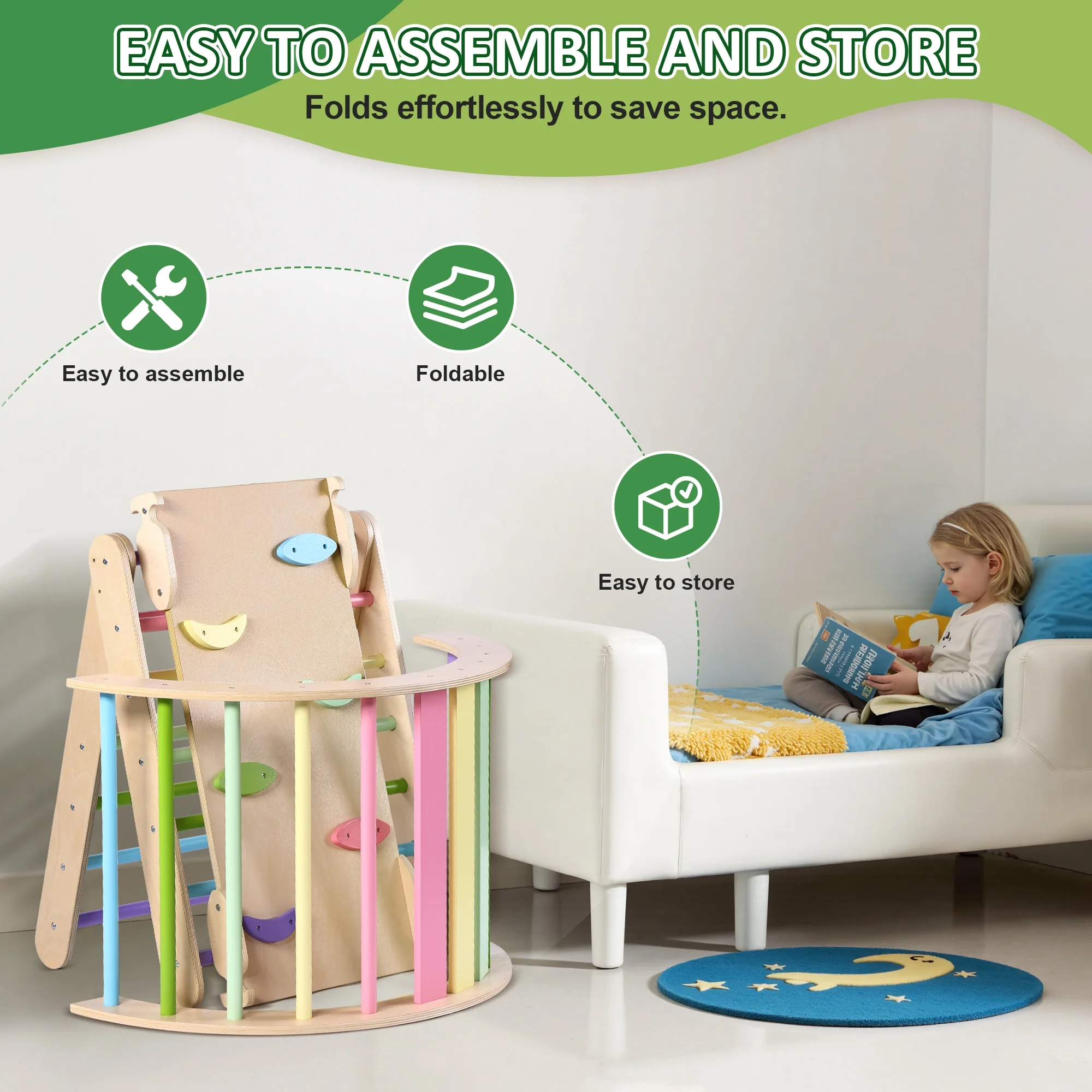 Lookfly 8 in1 Pikler Triangle Set Foldable Baby Climbing Toys for Toddlers 1-6 Inside with Ramp,Toddler Climbing Toys Indoor Baby Gift - Image 12