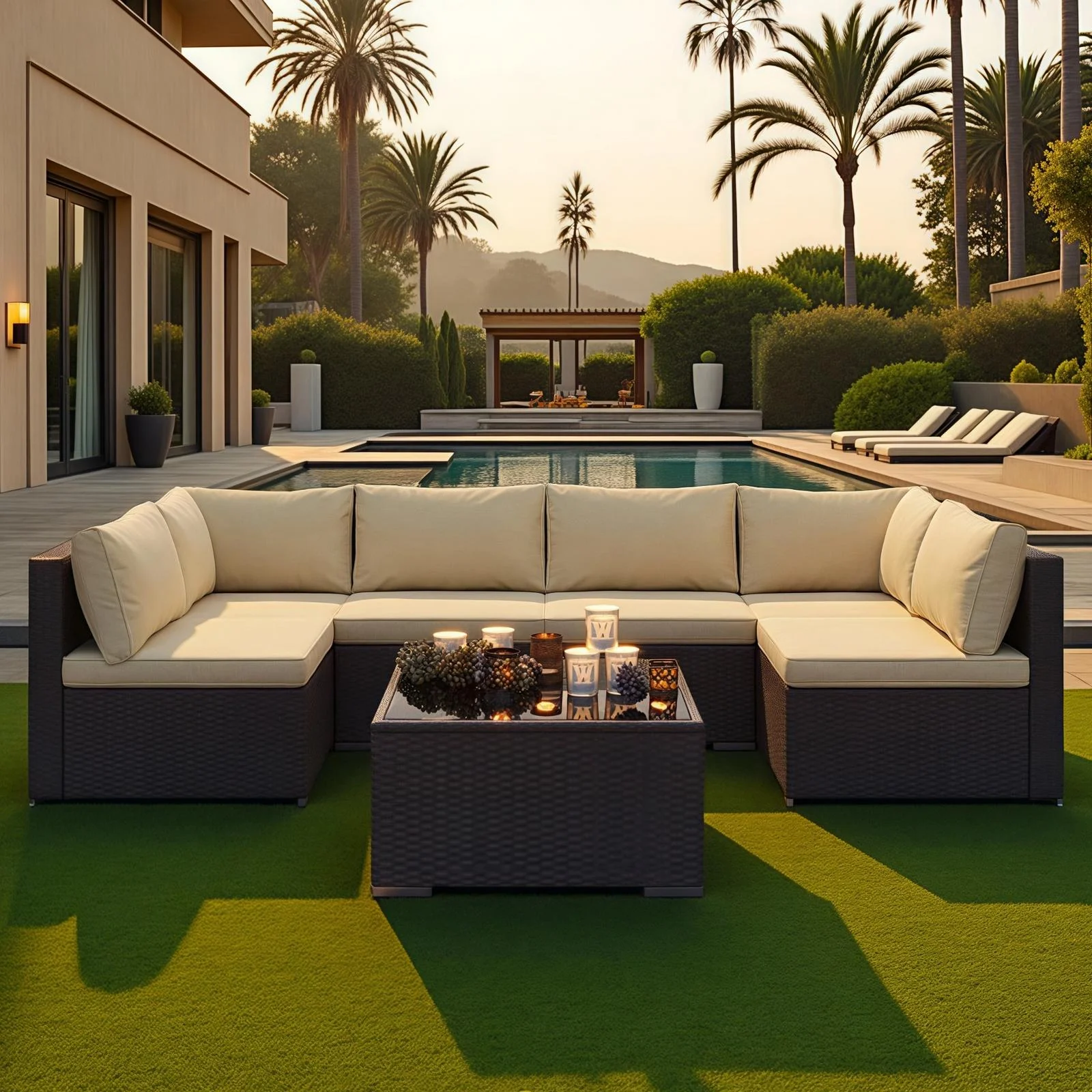 Patio Furniture Set Clearance Lofka Outdoor Sectional Furniture Sofa Set with Tempered Glass Table for Backyard, Garden & Poolside, Gray Cushions - Image 16