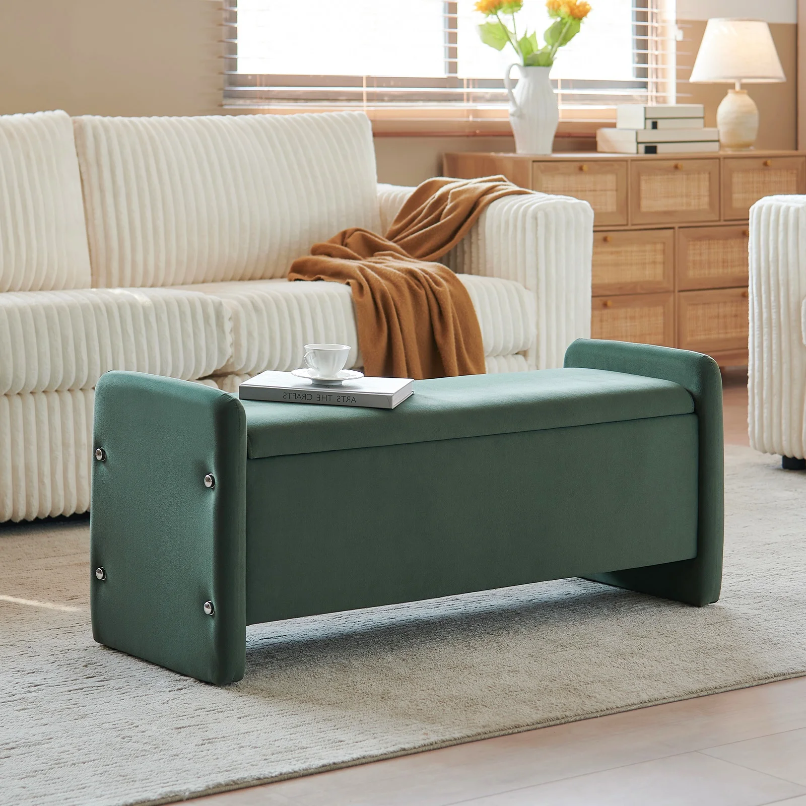 Pinmoco 44" Storage Ottoman Bench, Upholstered Entryway Bench with Storage End of Bed Bench for Bedroom& Living Room, Corduroy Gray - Image 27