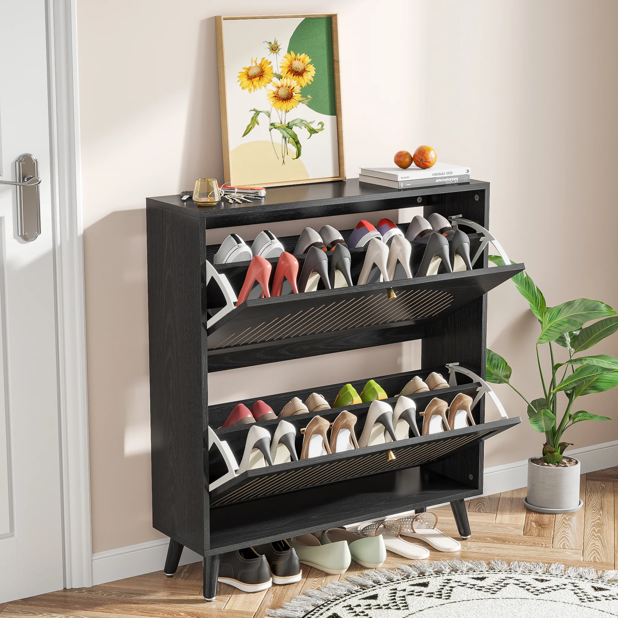 Shoe Storage Cabinet with 2 Flip Drawers, Modern Shoe Cabinet Storage for Entryway, Entryway Shoe Storage - Image 11