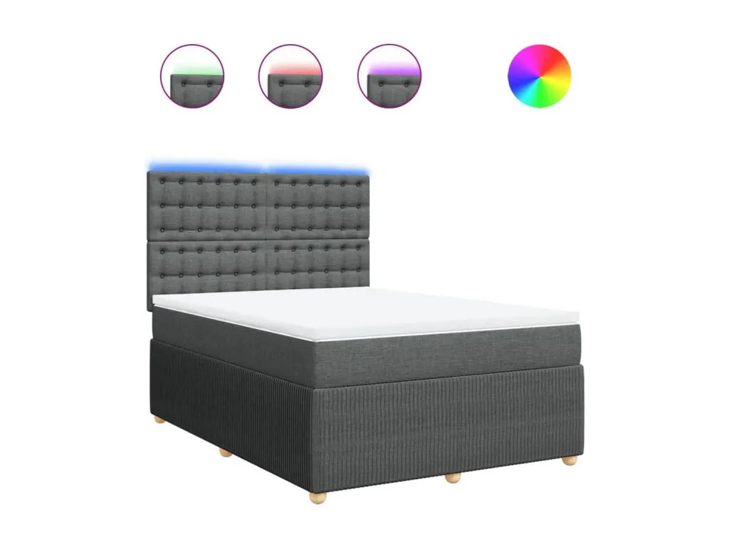 Cama box spring con colchón tela gris oscuro 140x190 cm ylm3520559