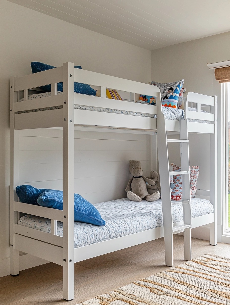 Cama litera madera infantil de pino macizo blanco para dormitorio infantil 196x200x96 cm