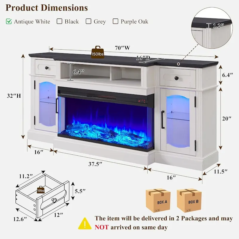 Farmhouse Electric Fireplace TV Stands up to 80, Entertainment Center