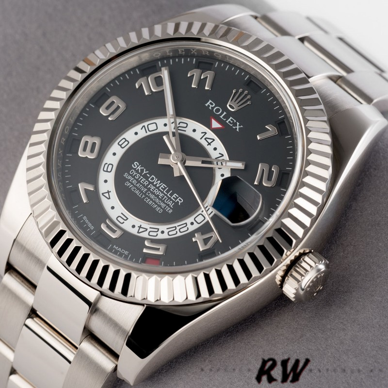 Rolex Sky-Dweller 326939 Fluted Bezel Black Dial 42MM Mens Replica Watch