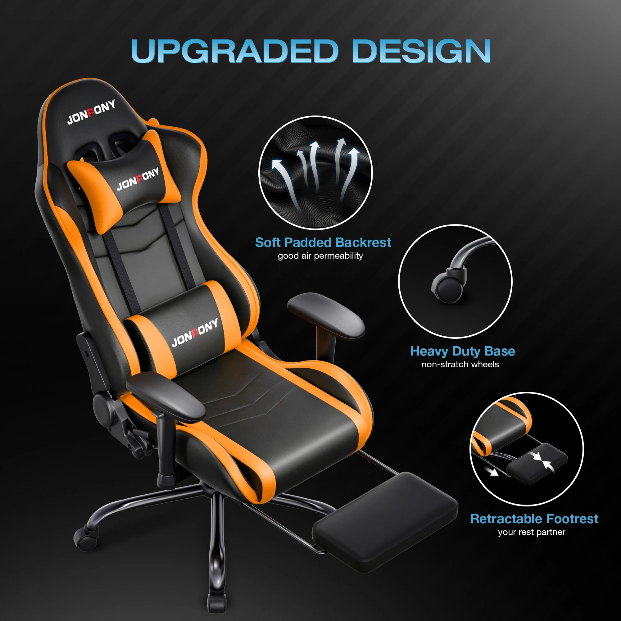 JONPONY Big and Tall 500LBS Gaming Chair, Ergonomic Design, Gamer Chair PU Leather with Footrest and Lumbar Support, High Back Office Chair Support 8 Hours Long Sitting, Computer Chair,Red - Image 29