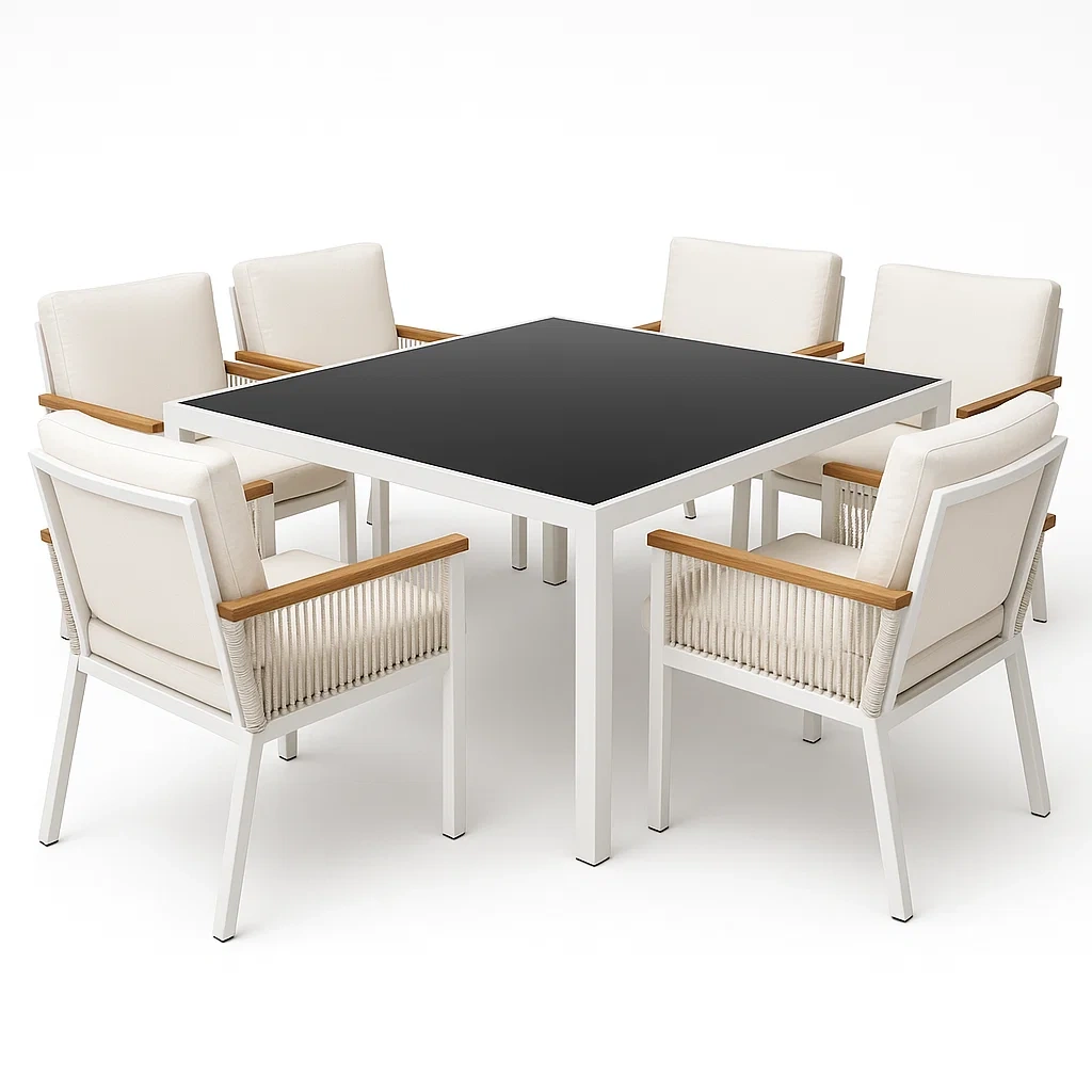 Conjunto de comedor de jardín 6 plazas, Mesa y 6 sillas, estructura de aluminio, negro - YyVjPZs198fS