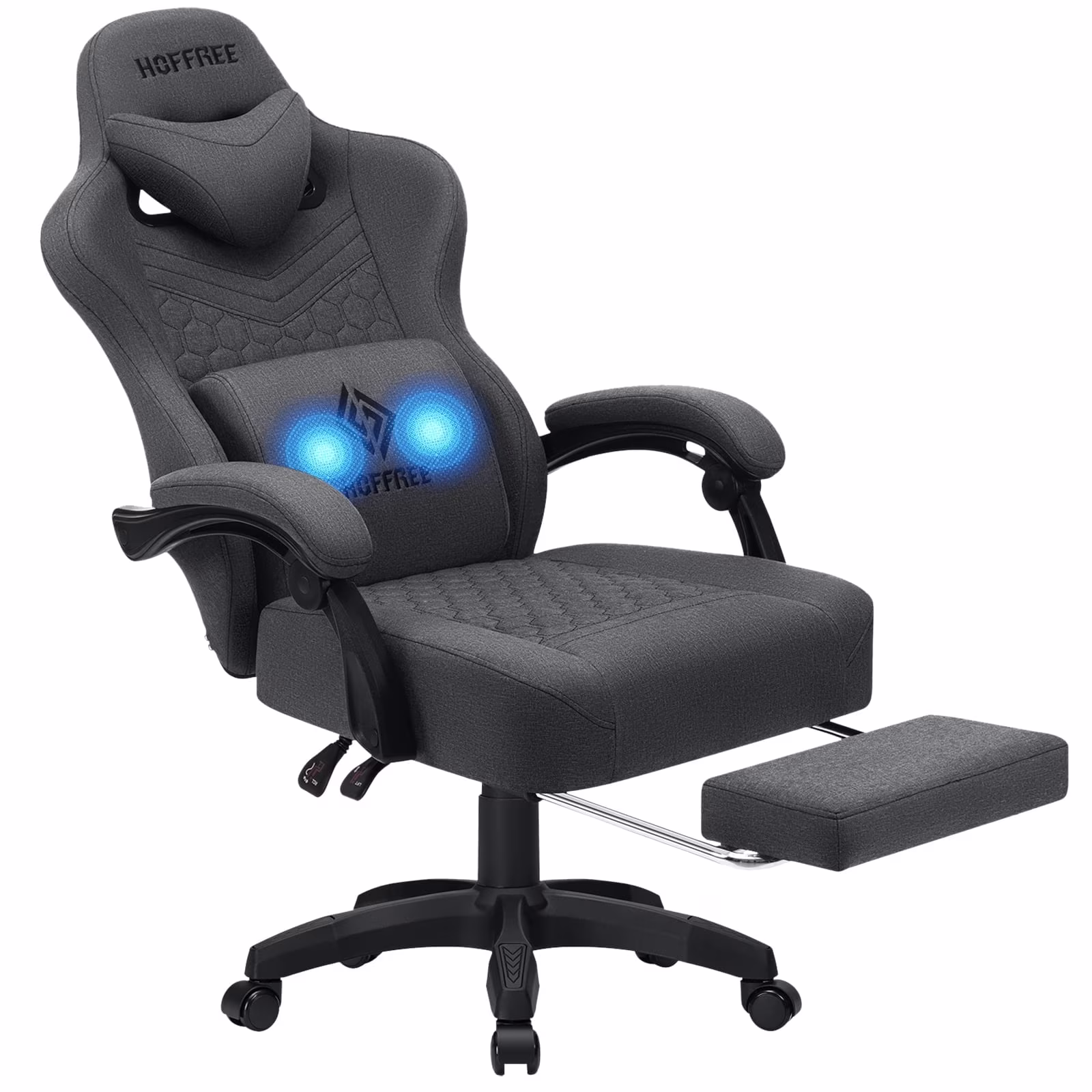 Hoffree Gaming Chair with Massage Fabric Office Chair with footrest for Adults, Ergonomic Gamer Chair with Headrest and Lumbar Support for Office Gaming, 440 LBS - Image 13