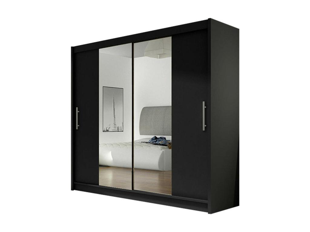 Armario Atlanta 123, Negro, 215x180x58cm, Puertas de armario: Correderas