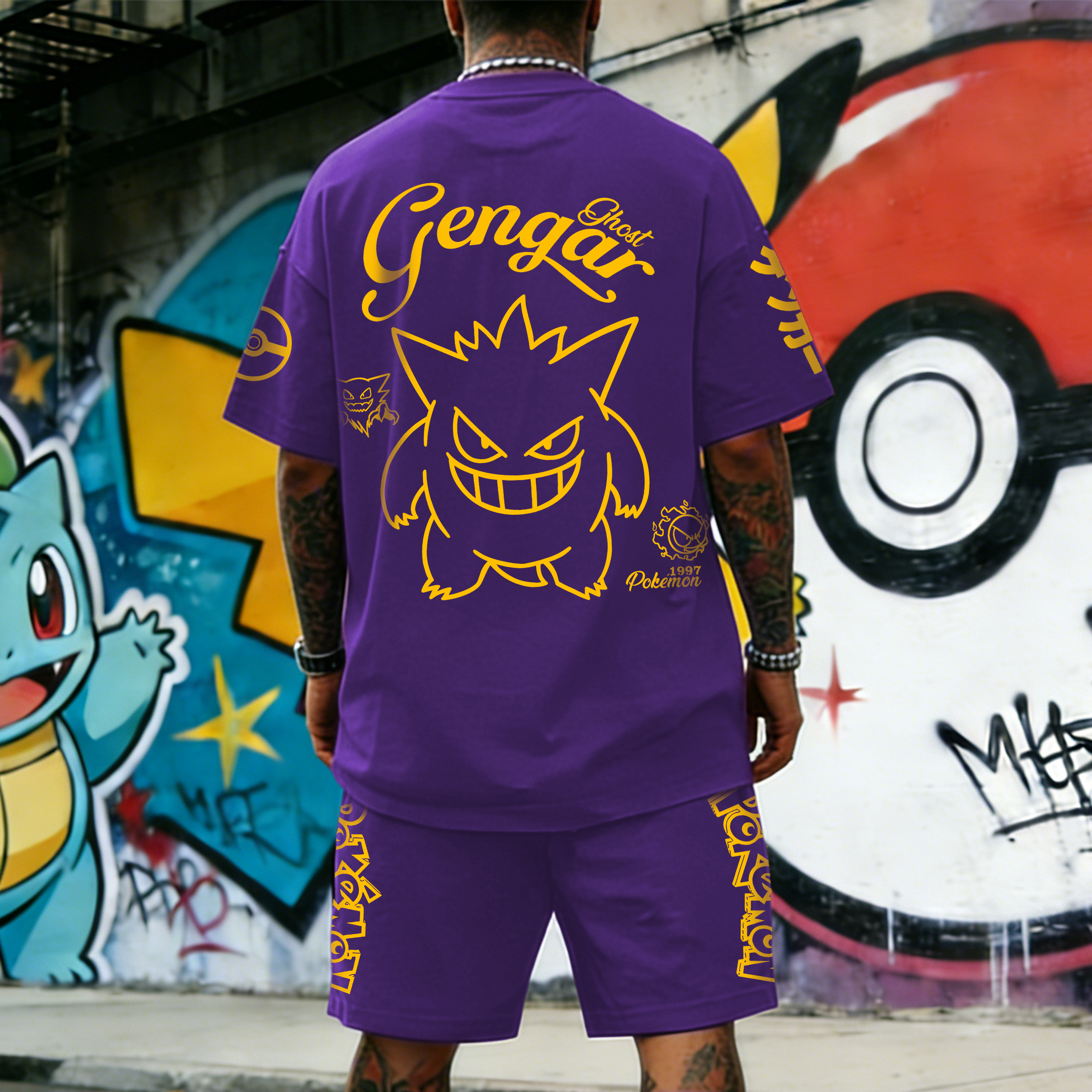 Unisex Anime Inspired Vintage T-shirt& Shorts 2 Pieces Set