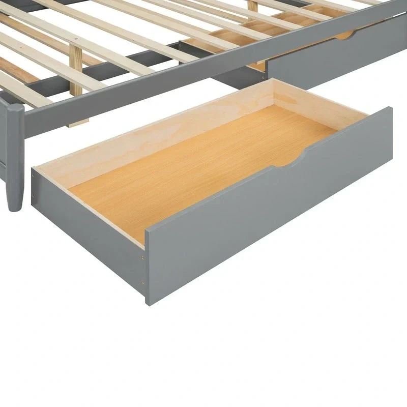 Queen Size Platform Bed with Vintage Headboard - Multifunctional Storage Frame Featuring Twin XL Trundle & 2 Drawers