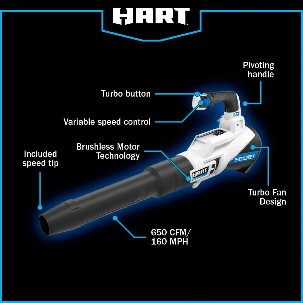 HART 40-Volt Cordless SUPERCHARGE Brushless 650 CFM Blower (1) 5.0 Ah Lithium Ion Battery