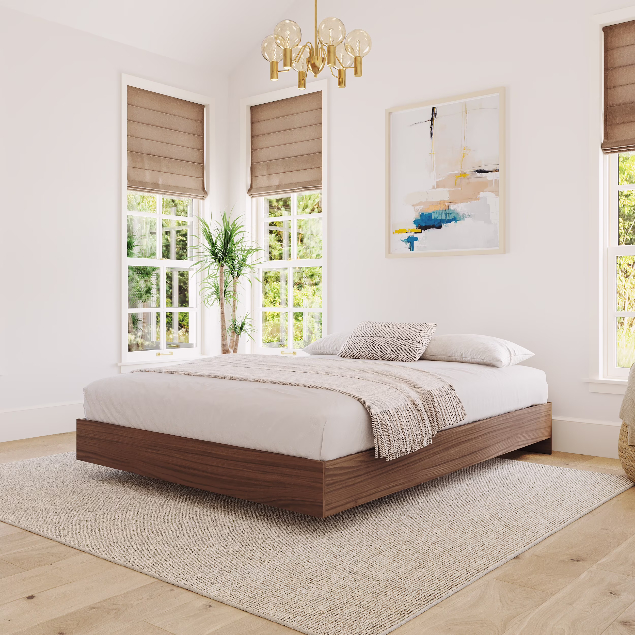 Nexera Full Size Platform Wood Bed Frame, Walnut(Full/Black)