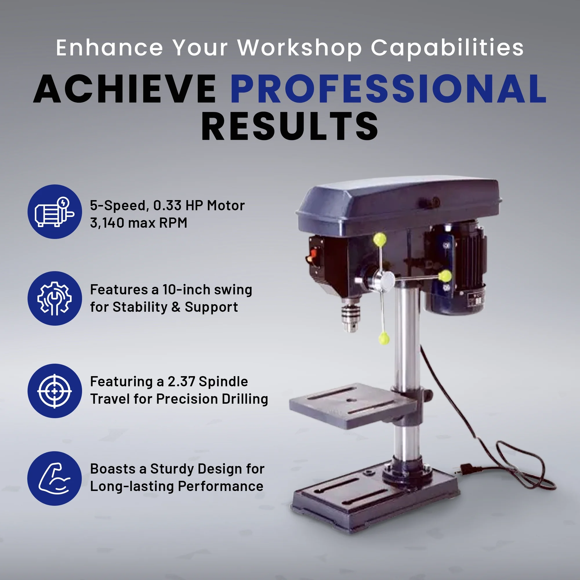 Master Mechanic 10-Inch Bench Mount Drill Press with 5 Speed 5/8 HP Motor - Image 2