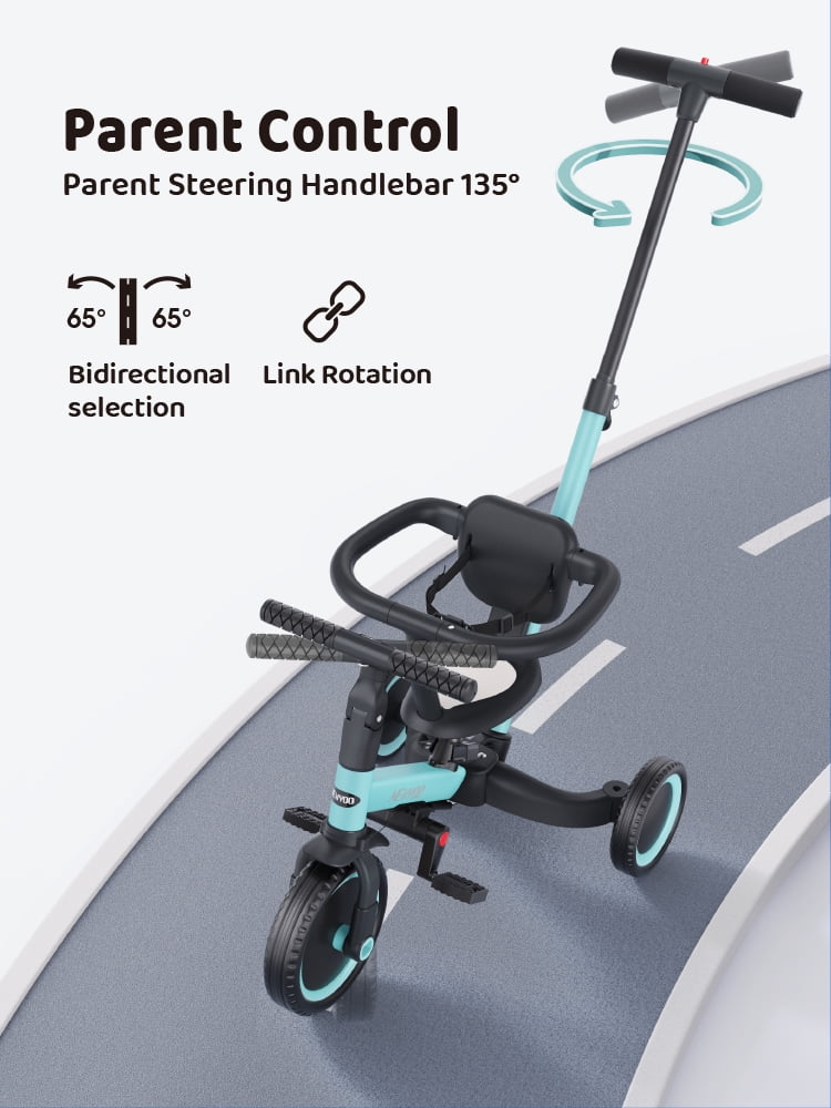 newyoo TR008 5-in-1 Toddler Tricycle with Push Handle, Converts to Balance Bike for 1-3 Year Old, Khaki - Image 9
