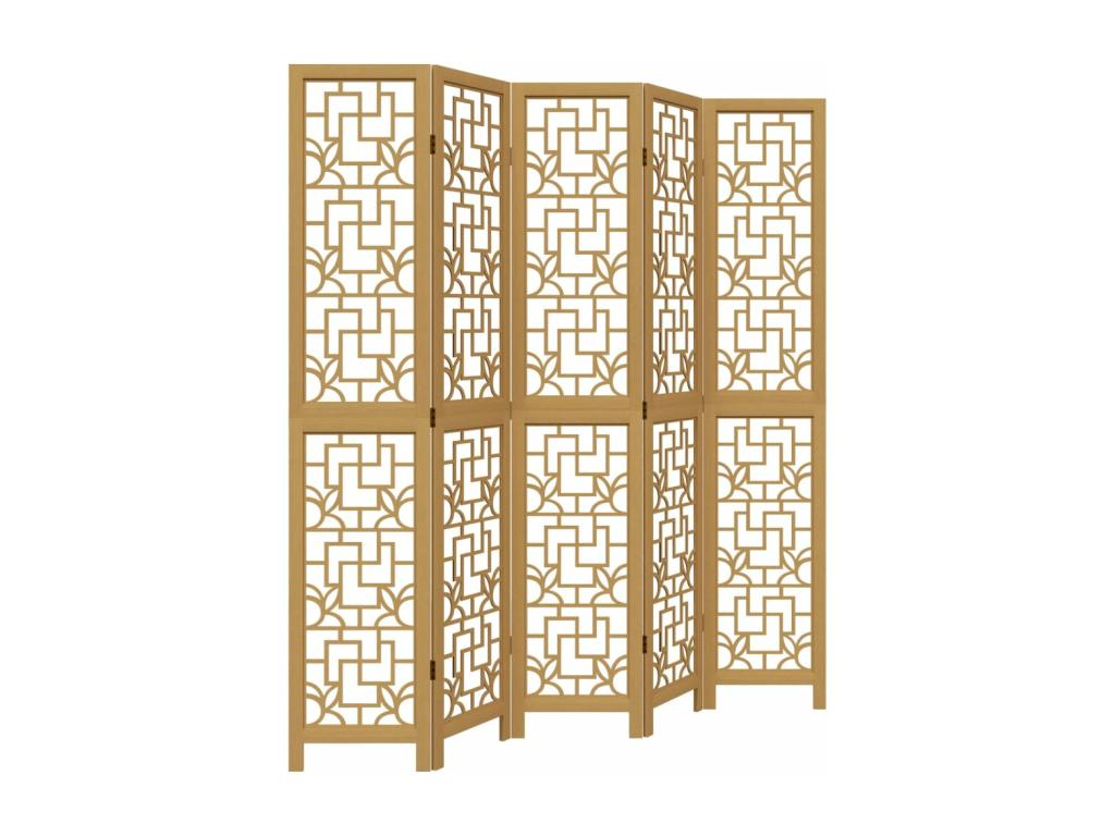Biombo separador de 5 paneles madera maciza paulownia marrÃ³n