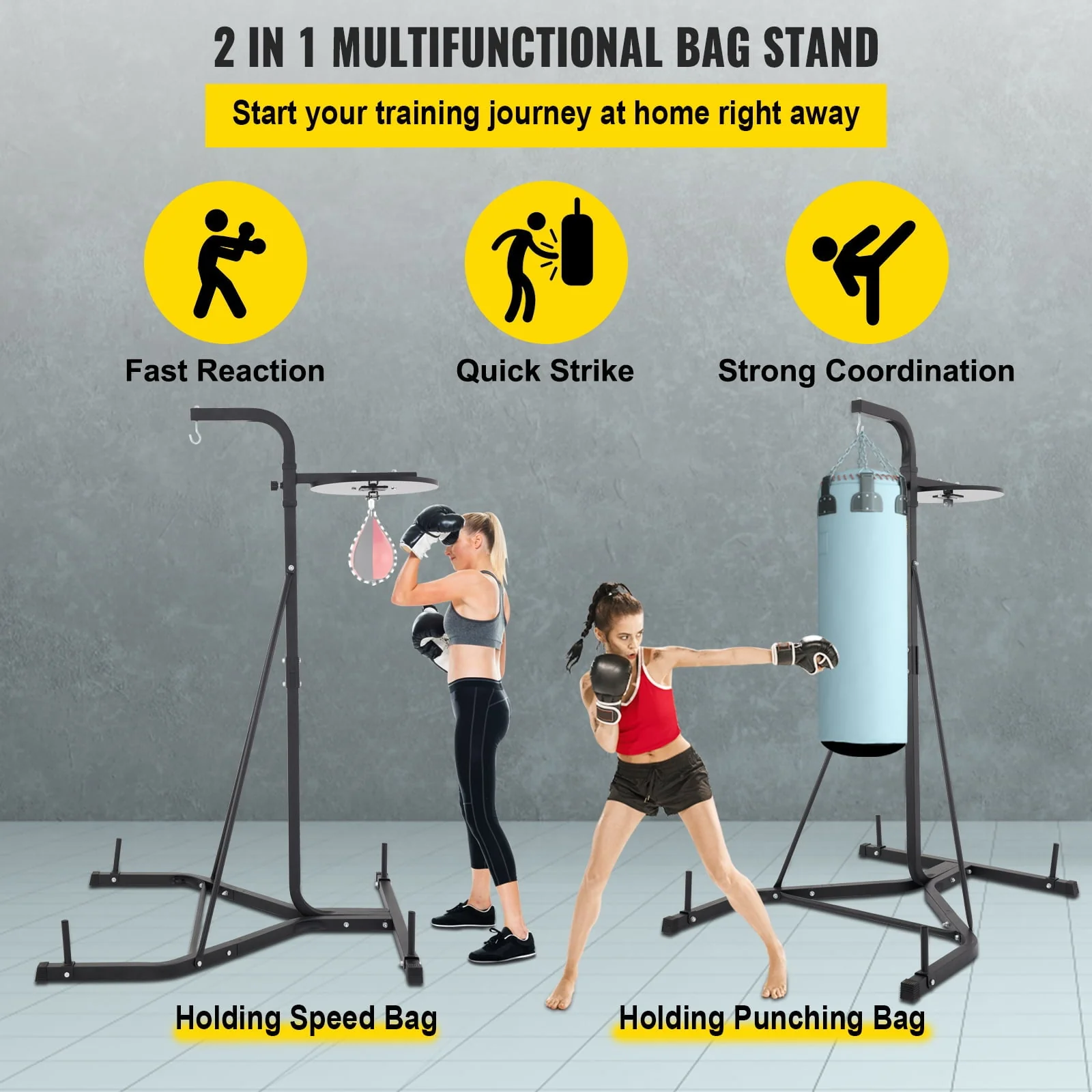 VEVORbrand Free Standing Punching Bag Stand, Unisex Boxing Set, Foldable Single Station Heavy Bag Stand, Punching Ball, Boxing Punching Speed Ball, Boxing Bag with Boxing Rack, for Training - Image 3