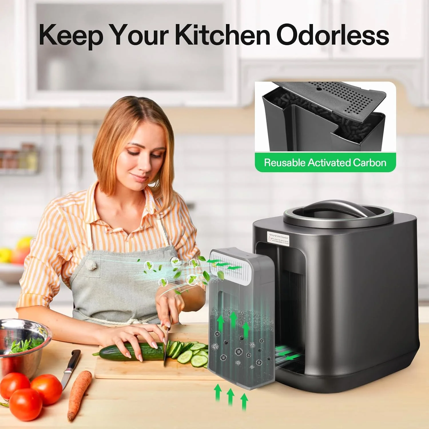 VIVOSUN 4L Electric Composter for Kitchen Indoor, Smart Compost Machine for Countertop, Odorless/Auto-Cleaning/3 Modes/Intelligent LED Display, Mill Composter Kitchen Bin Food Recycler, Black - Image 4