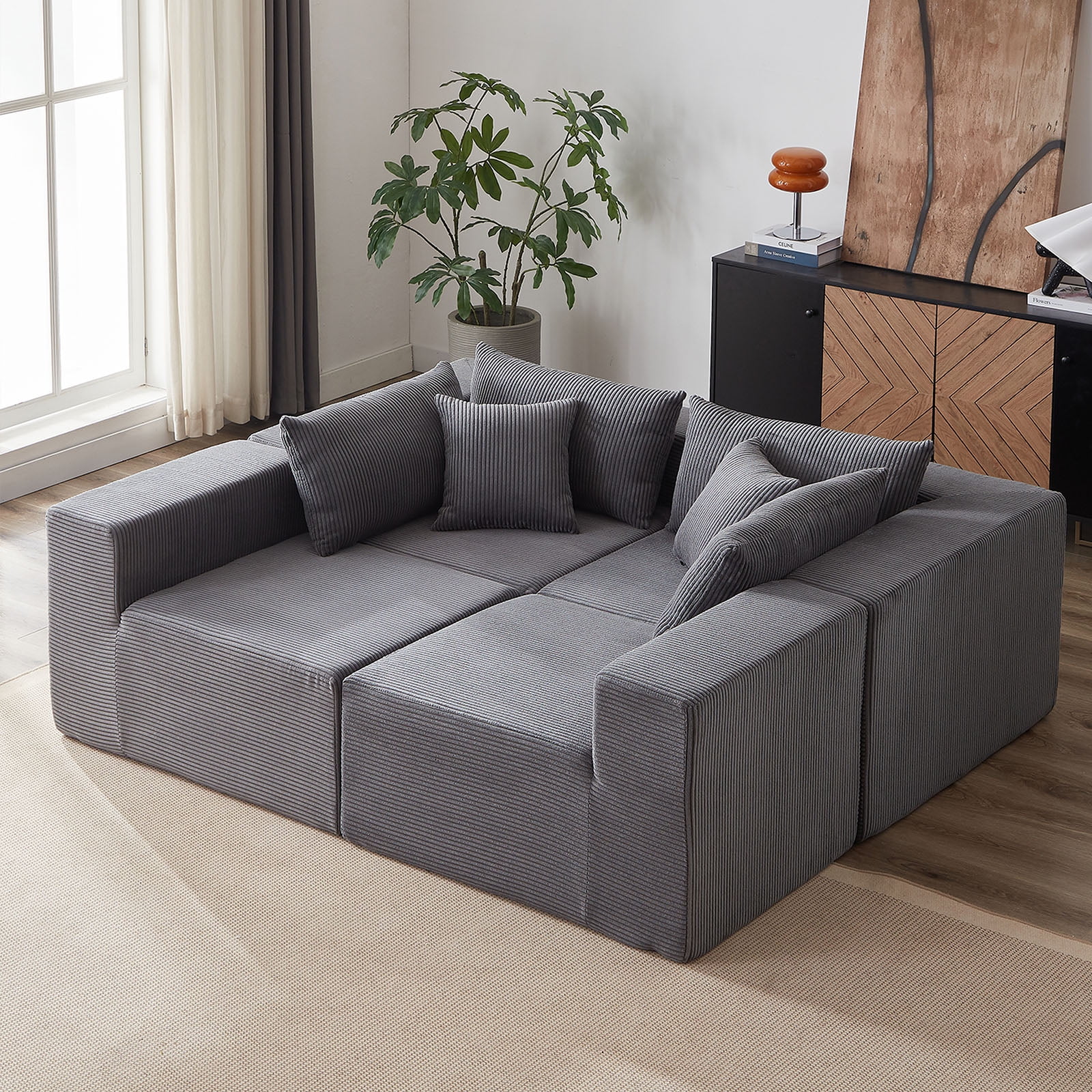 104-Inch Corduroy Modular L Shaped Sectional Sofa,Luxury Floor Couch Set,Upholstered Indoor Furniture,Foam-Filled Compressed Sofa for Living Room,Bedroom,4 PC Free Combination ? - Image 21