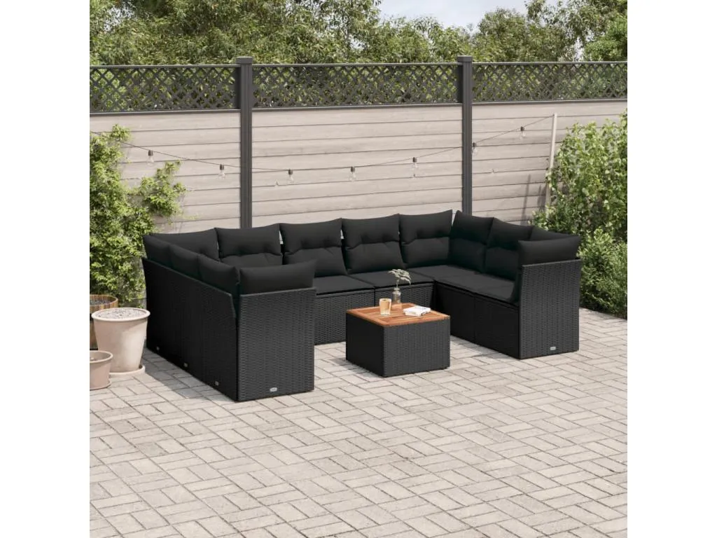 Set de sofás de jardín 10 pzas cojines ratán sintético negro 18880MMUR