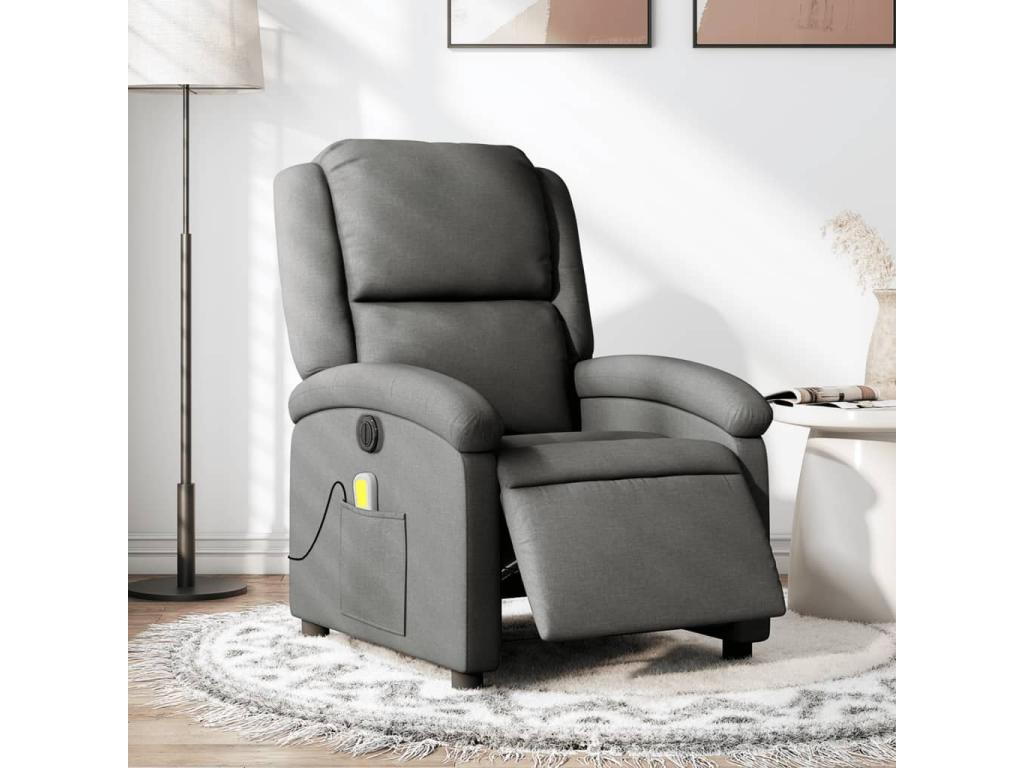 Sillón reclinable de masaje eléctrico tela gris oscuro