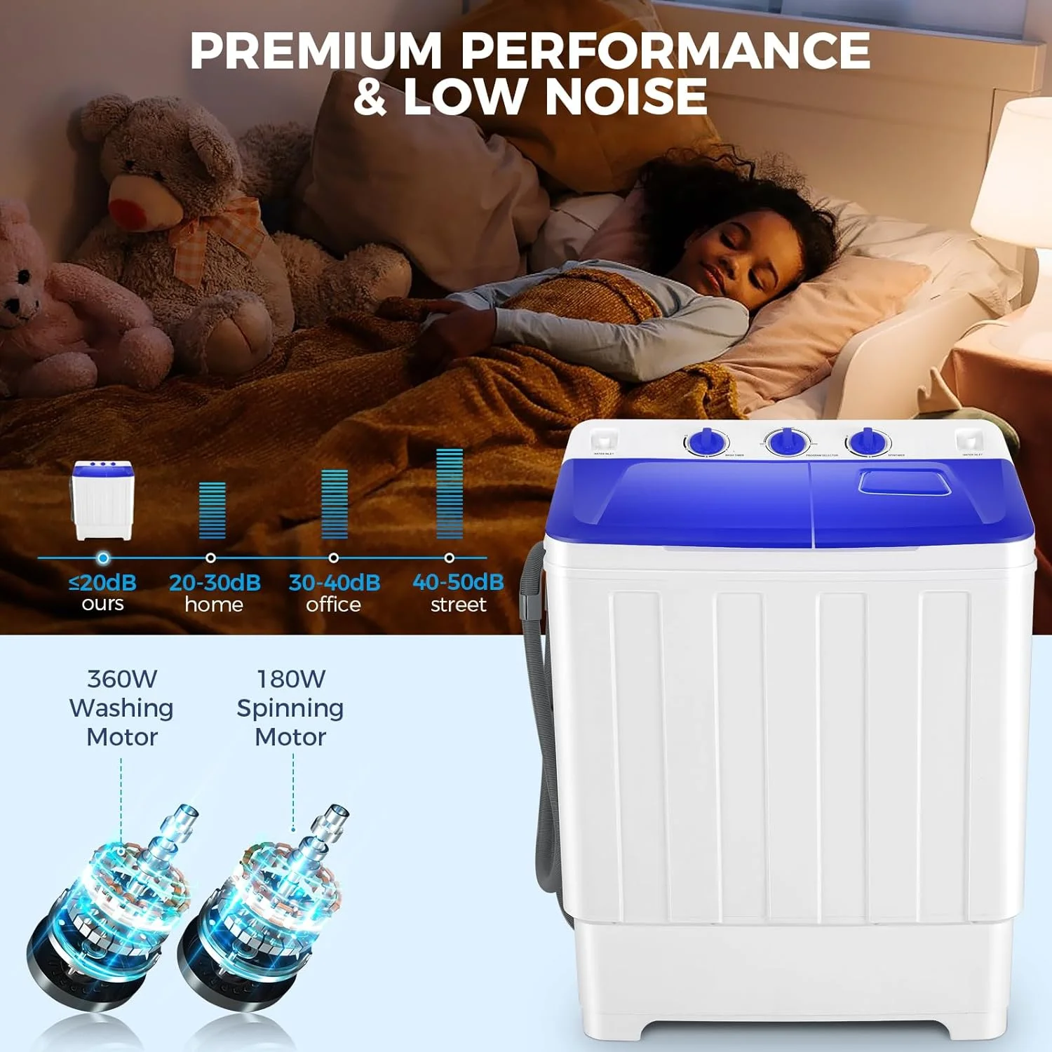 Qhomic Portable Washer 30lbs, 2-in-1 Twin Tub Washer & Dryer Combo Compact Semi-Automatic Washing Machine with Drain Pump, Black - Image 13