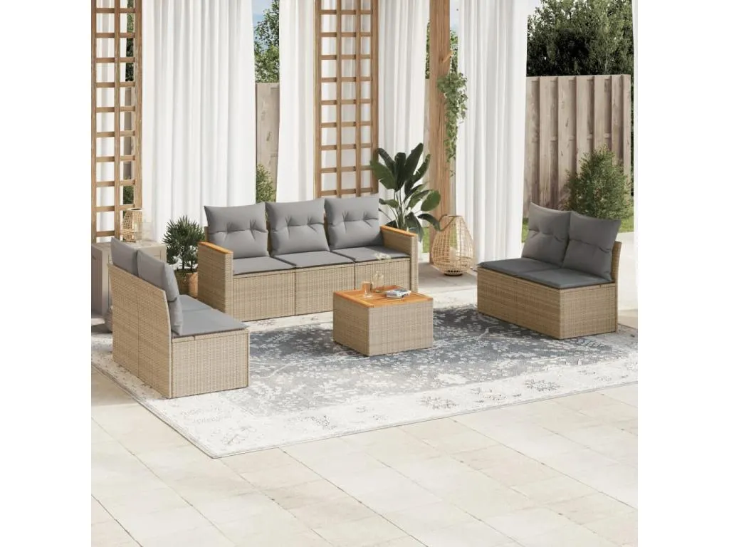 Juego de sofás jardín con cojines beige mezcla 8 pzas ratán PE
