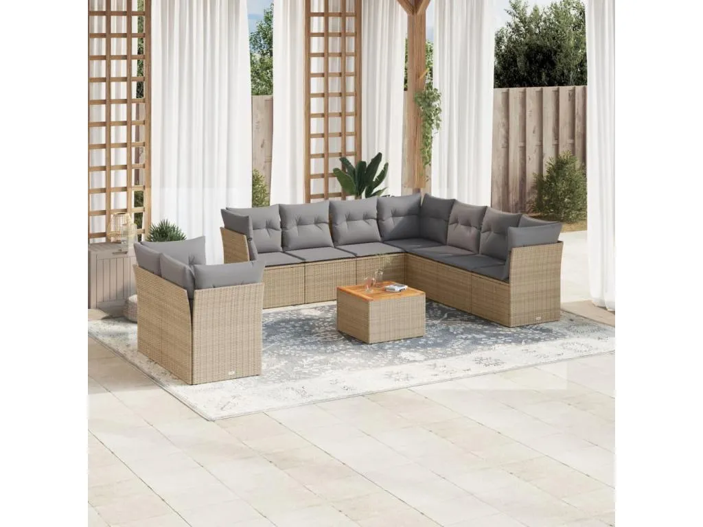 Juego de sofás jardín con cojines beige mezcla 11 pzas ratán PE