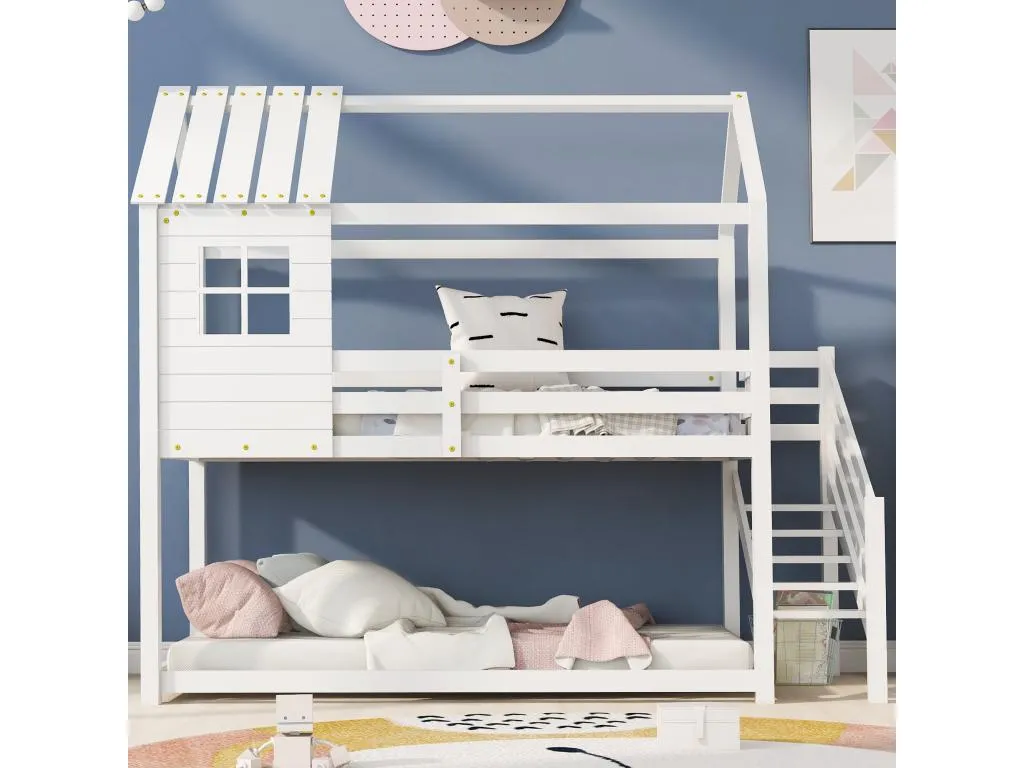 Litera de 2 plazas - 2x90x200 cm - Homepleno - somier de láminas - color blanco jwmt49246