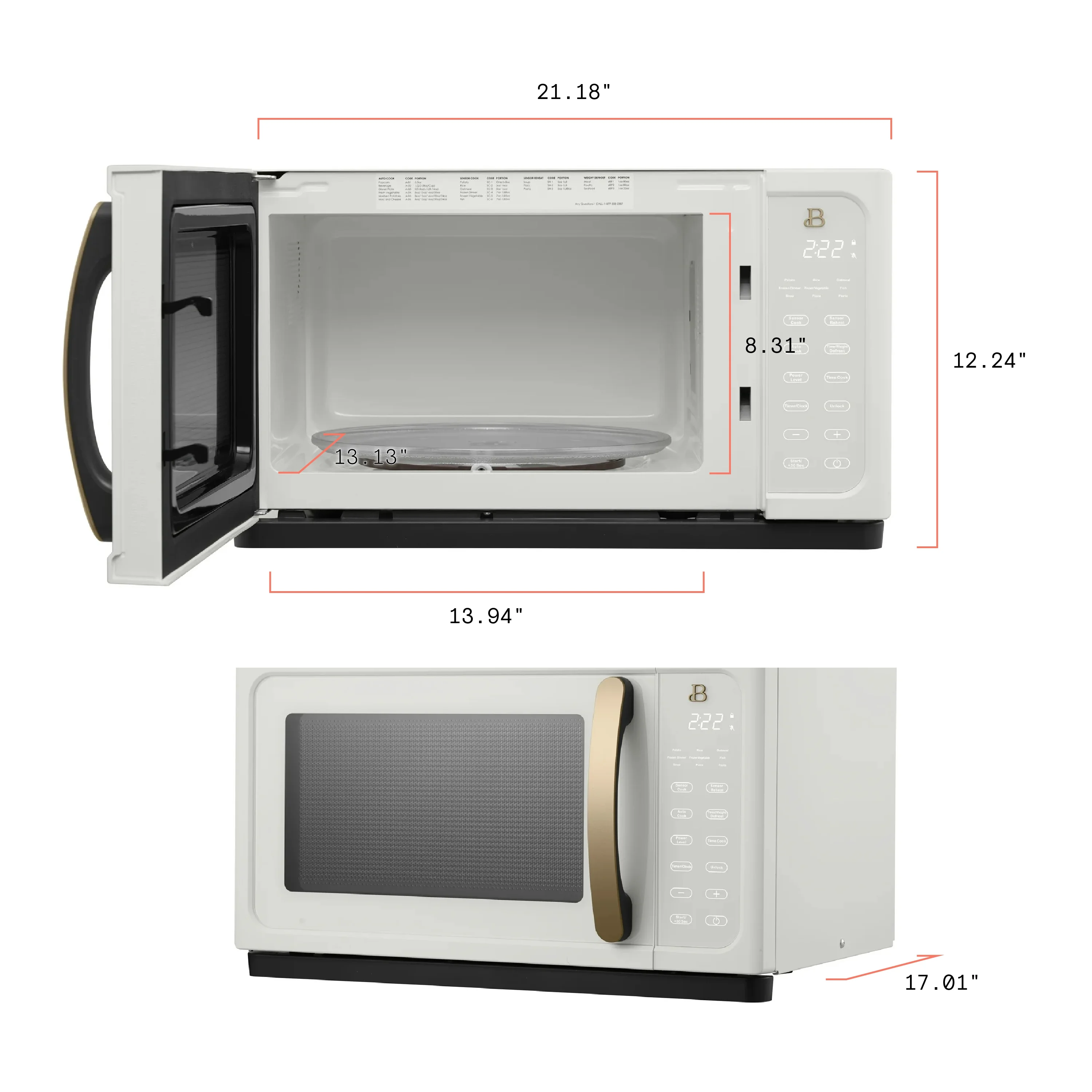 Beautiful 1.1 Cu ft 1000 Watt, Sensor Microwave Oven, White Icing by Drew Barrymore, New - Image 4