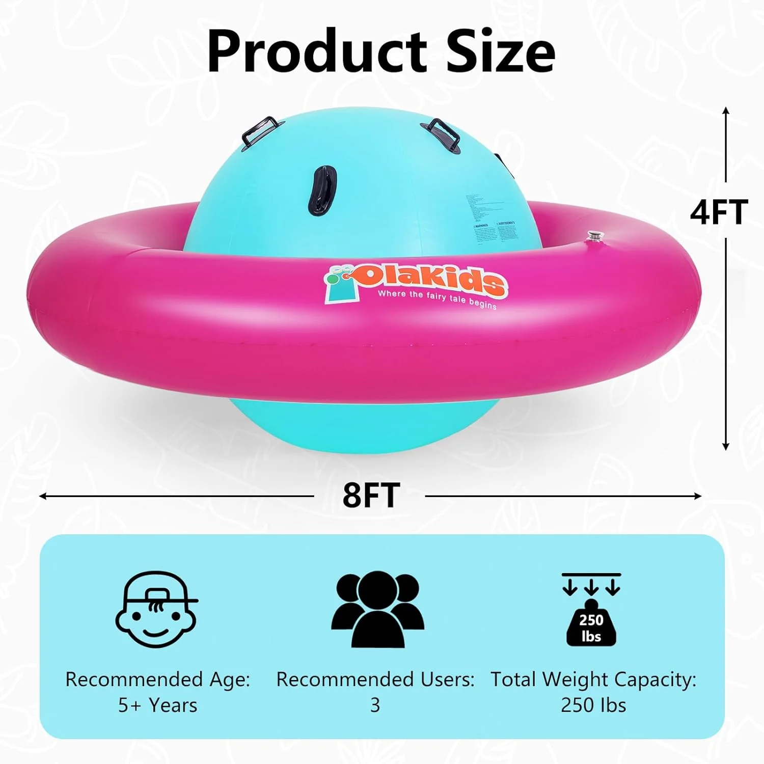 OLAKIDS 8FT Inflatable Dome Rocker Bouncer, Outdoor Kids Giant Roll and Play Seesaw Rocker with 6 Secure Handles, Max Weight 250 LBS, Toddlers Climbing Toy Backyard Play Center Equipment - Image 9