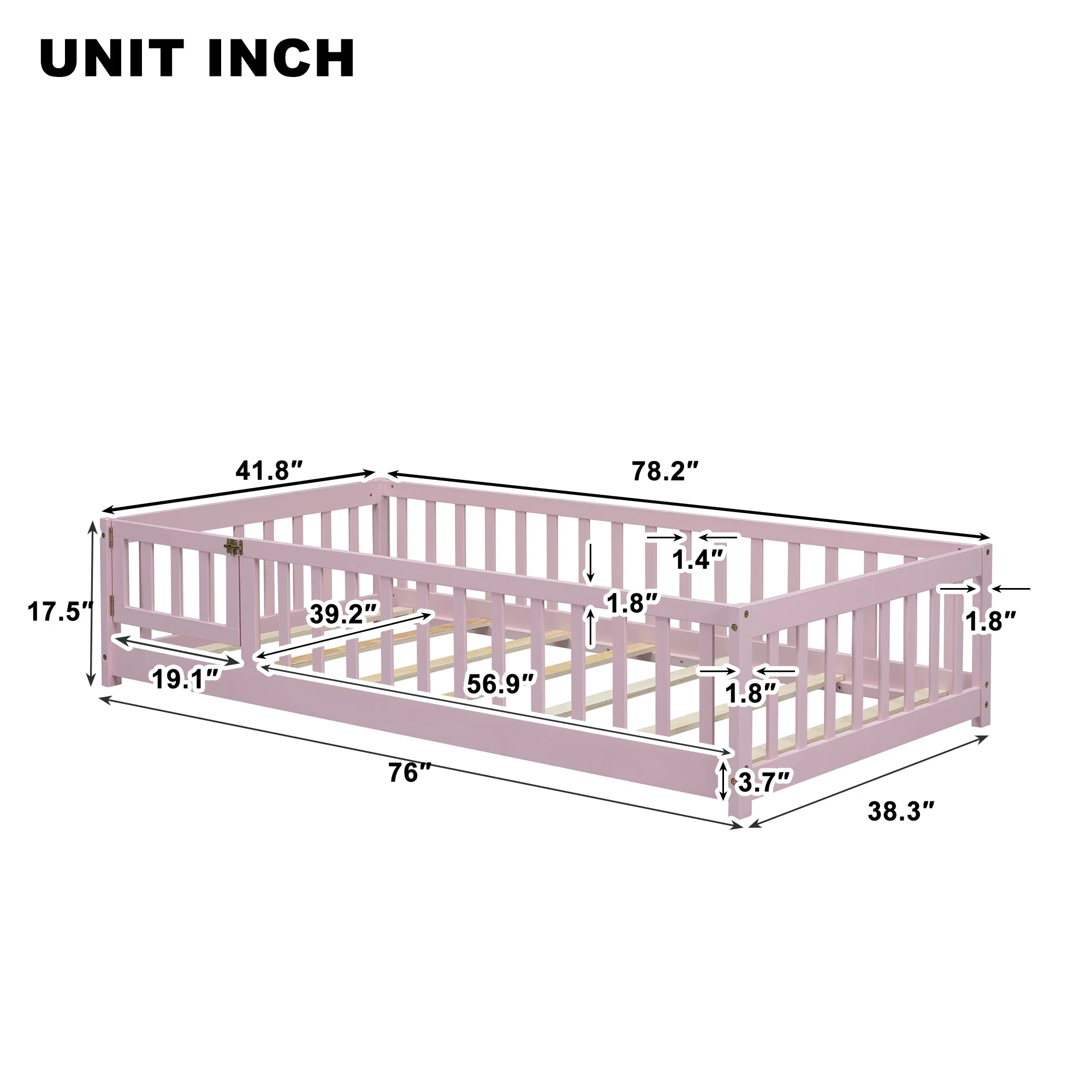 UHOMEPRO Twin Size Floor Bed with Door and Fence, Montessori Floor Bed with Slats and Safety Guardrails, Solid Wood Twin Bed Frame for Bedroom, White - Image 45