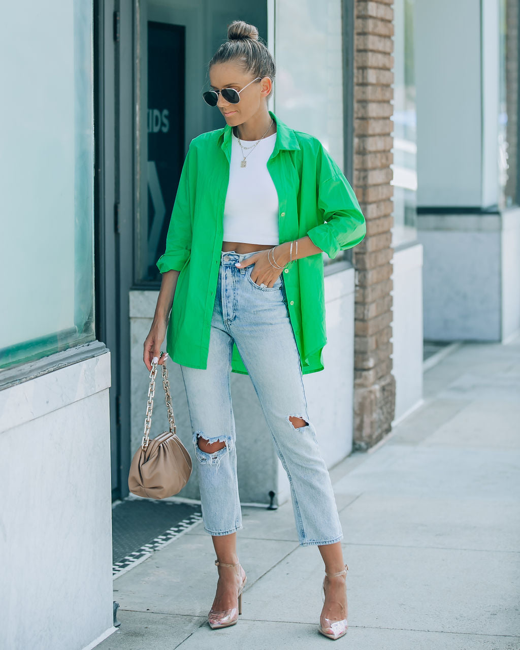 La Brisa Button Up Cotton Top - Kelly Green - SALE - Se7enfashion