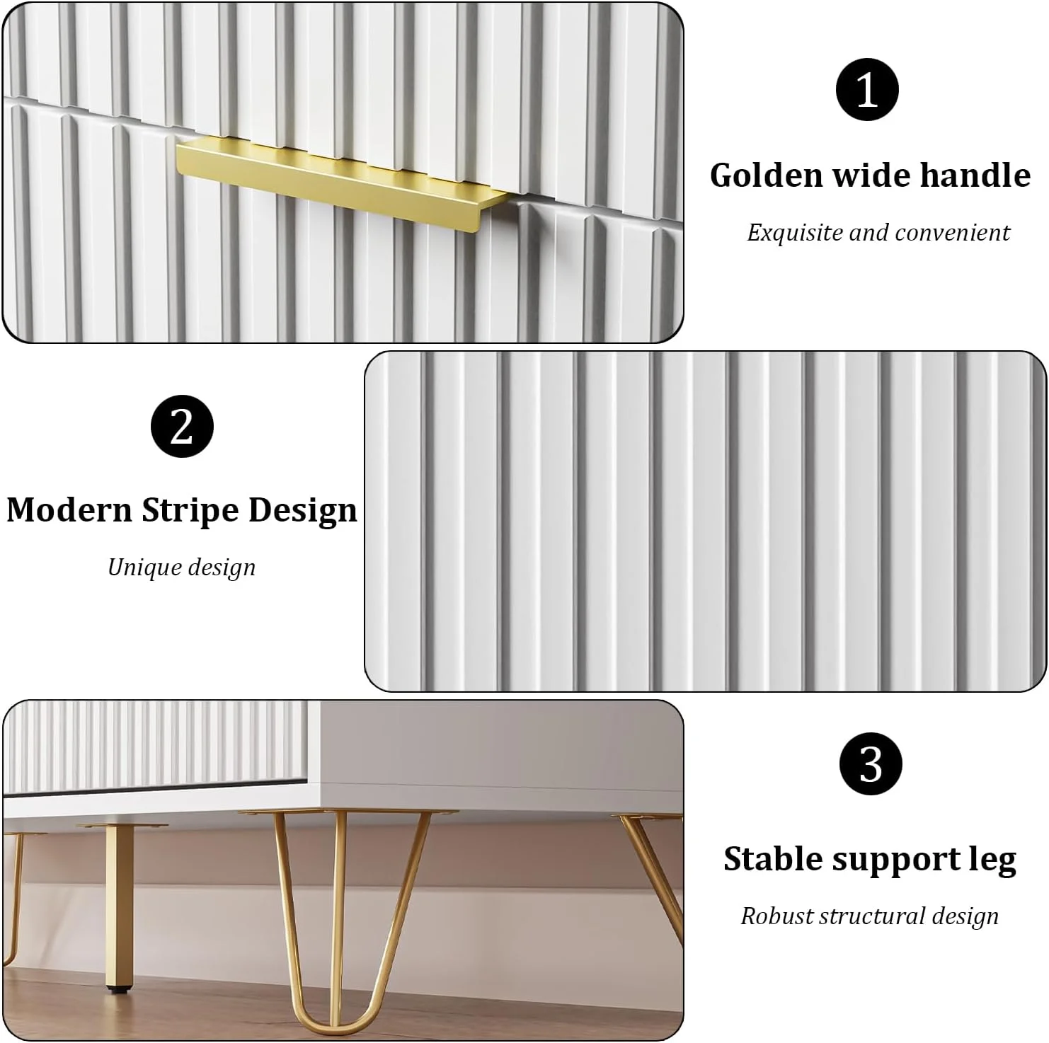 FURNIWAY White 6 Drawer Dresser for Bedroom, Modern Dresser with Gold Metal Handles,Fluted Wood TV Stand for Living Room, Hallway - Image 6