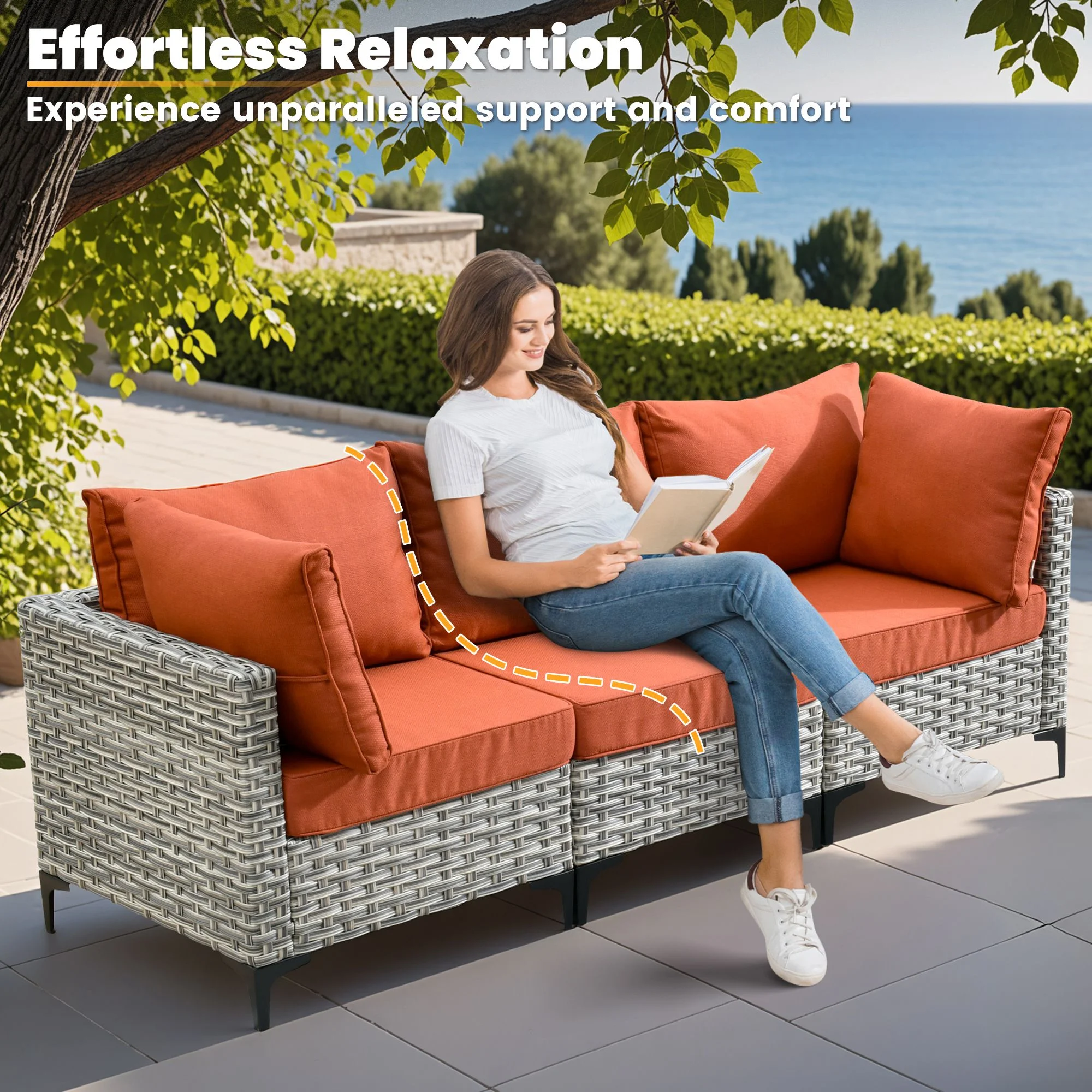 Vcatnet Outdoor Patio Furniture Sets 10 Pieces Sectional Sofa Wicker Conversation Set with Swivel Glider Chairs and Solar Powered Coffee Table for Porch,Backyard,Gray - Image 20