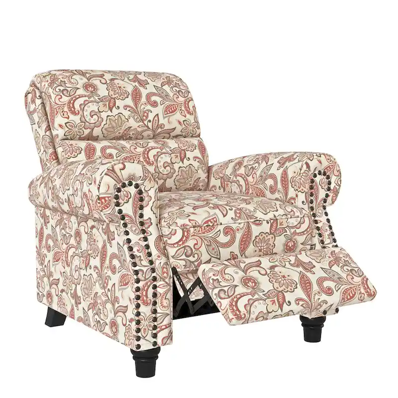 Push Back Recliner Chair with Padded Cushion and Solid Wood Legs