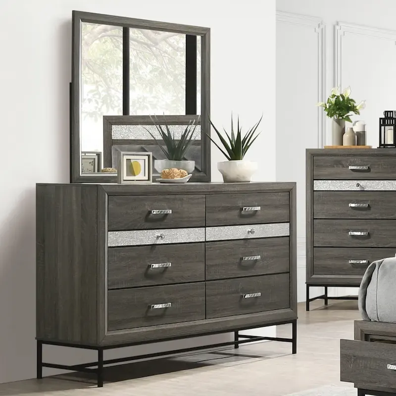 Contemporary Grey 6-Piece Platform Bedroom Set by Furniture of America - Heinisk Collection